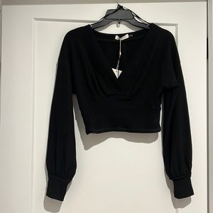 Cropped Long Sleeve Textured Top